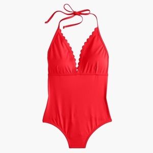 J. Crew scalloped v-neck red one-piece swimsuit